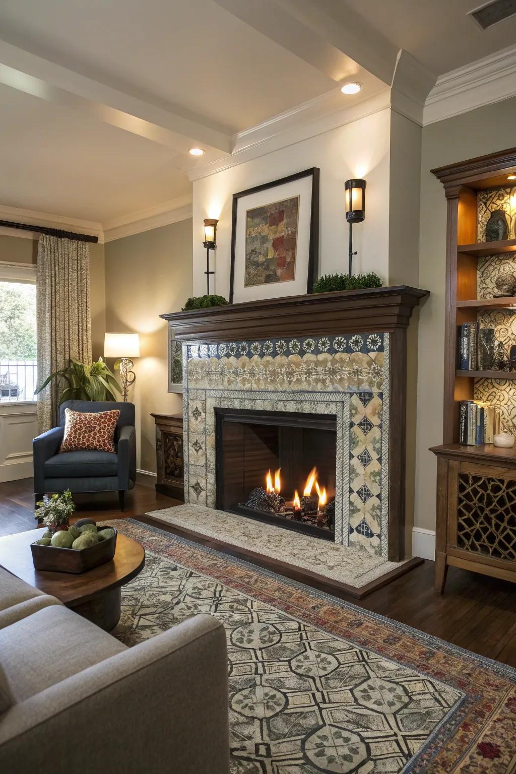 An artistically fashioned hearth that appends individuality to the living space.