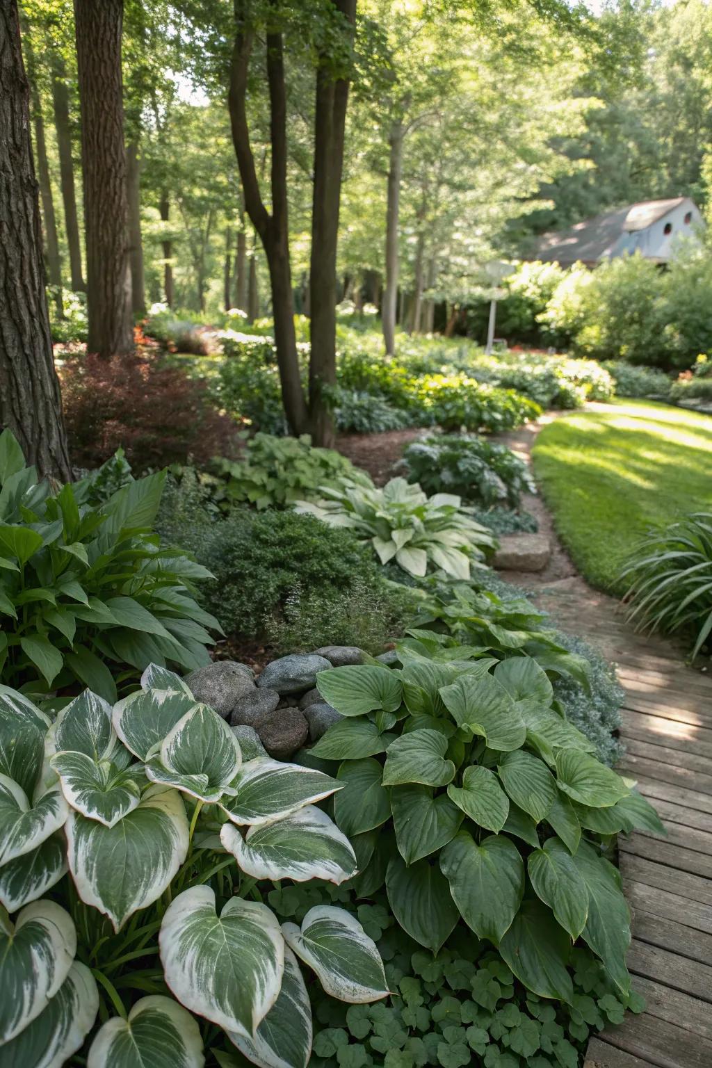 Hosta bringing lush verdancy to a shaded garden region.