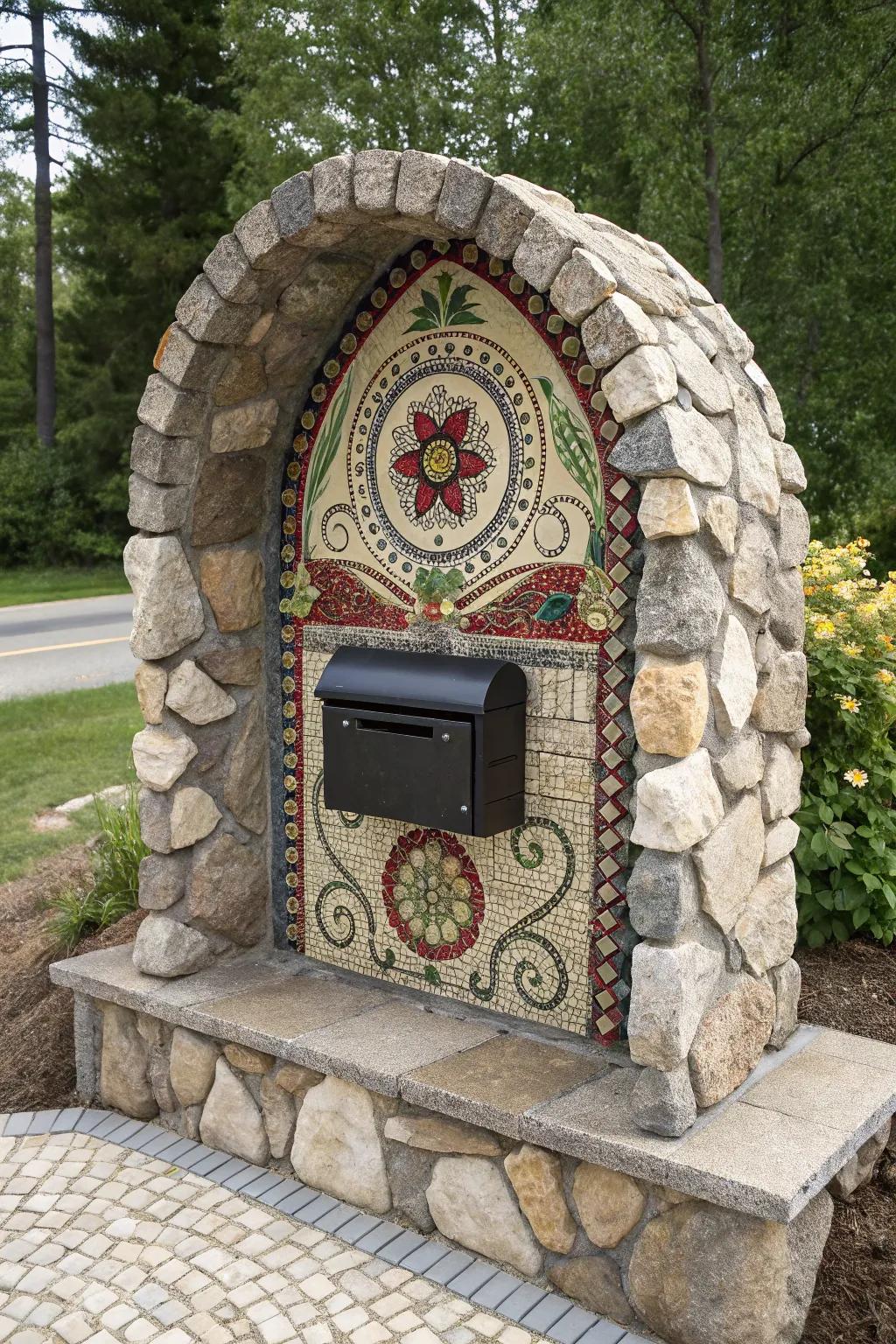 Stone mosaics lend an artistic flair to your mailbox.