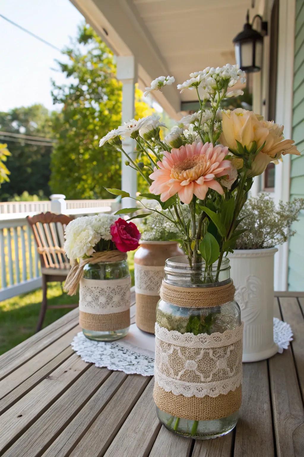 Raw beauty using sack-wrapped glass jars.