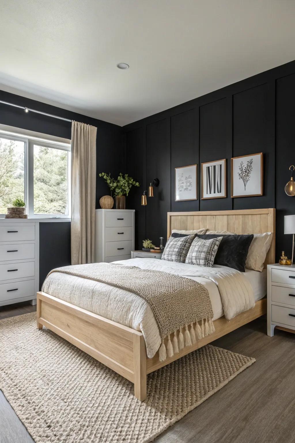Ebony walls craft a dramatic and striking effect.