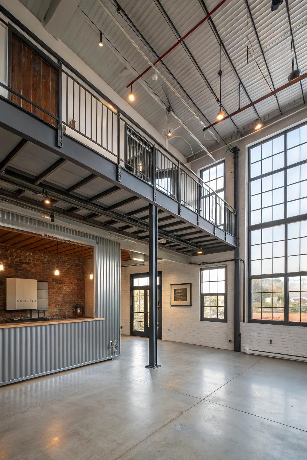 Delineate areas within your loft via fashionable metallic paneling.