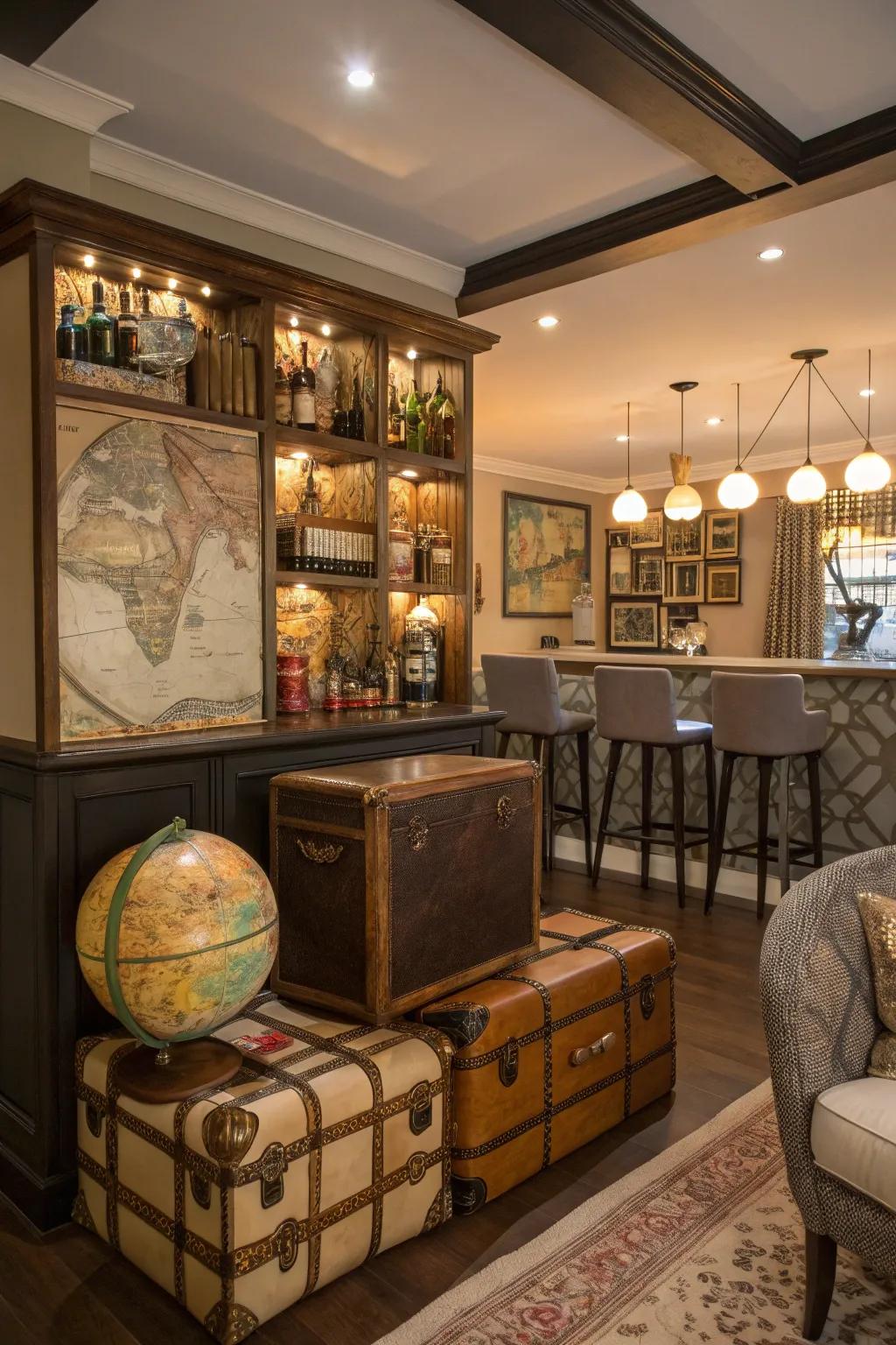 A bar expanse predicated upon a predetermined subject proffers an unparalleled and immersive encounter.