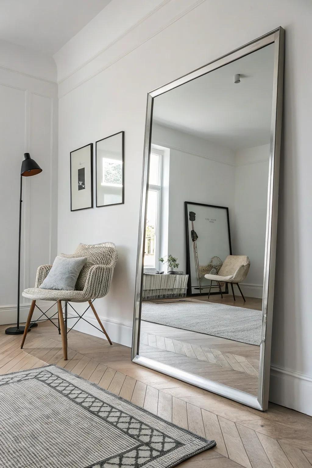 Frameless mirrors provide a sleek, minimalist touch.