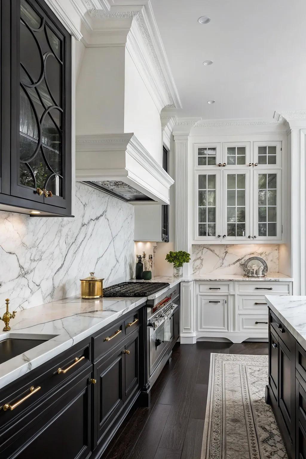 Classic alabaster marble adds timeless elegance to the kitchen.