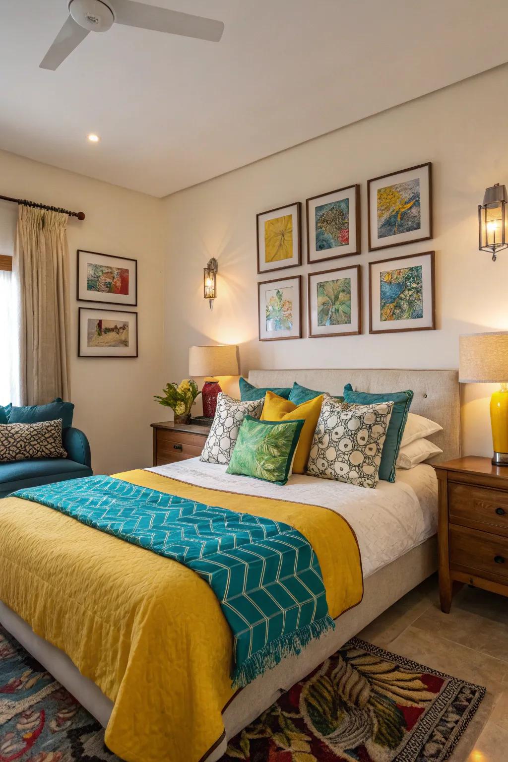 Bright colors energize the room and break the uniformity of neutral colors.