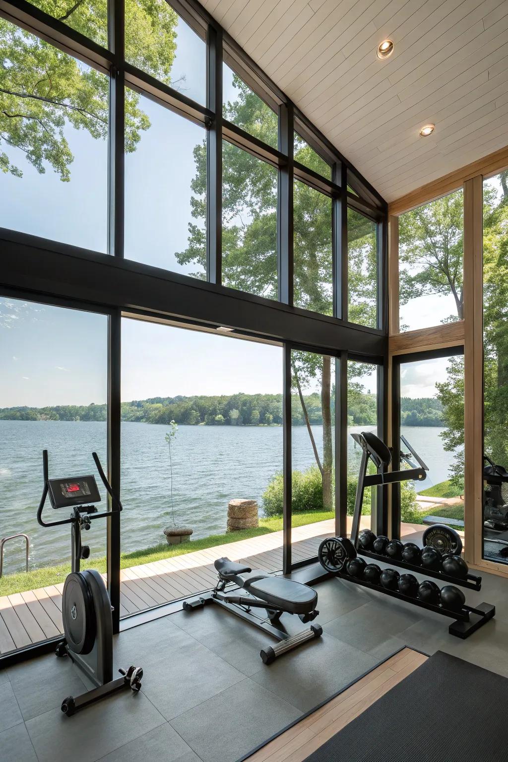 A fitness area with a vista provides inspiration and relaxation.