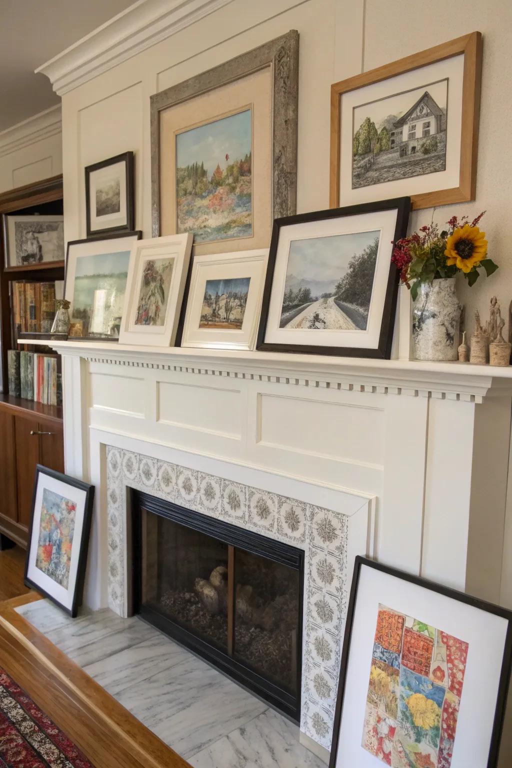 An artistic gallery above your mantel introduces character and intrigue.