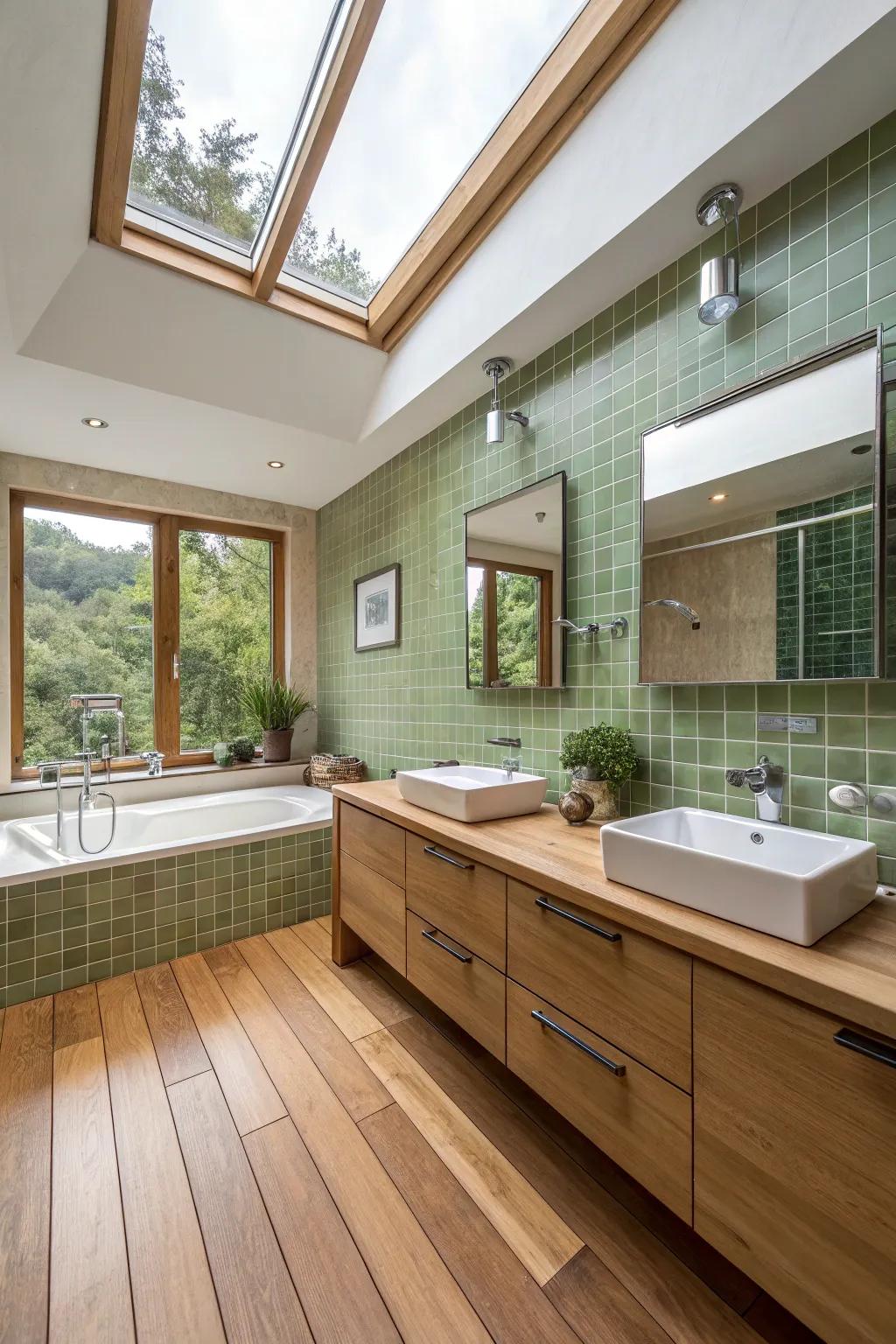 Eco-conscious features bring sustainability to the contemporary bathroom.