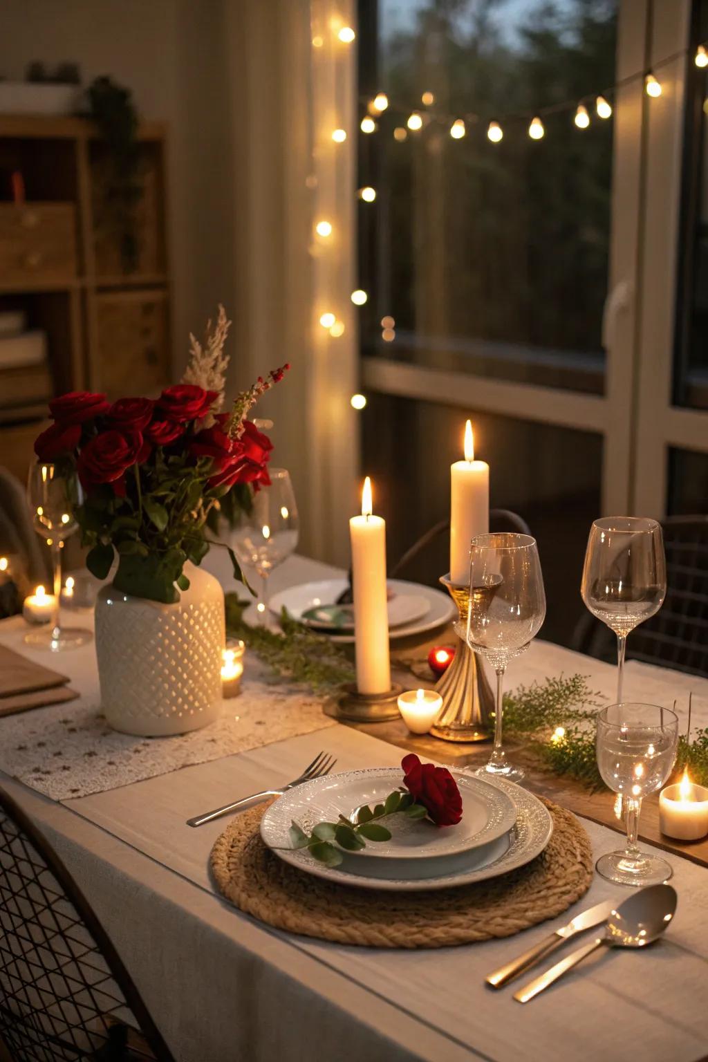 Ambiance illumination establishes the atmosphere for an intimate dining affair.