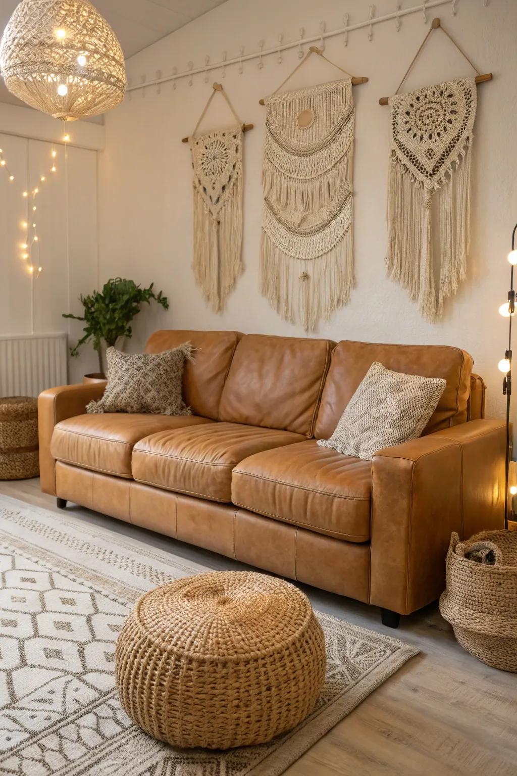 Boho elements infuse charm and inventiveness into a lounge.