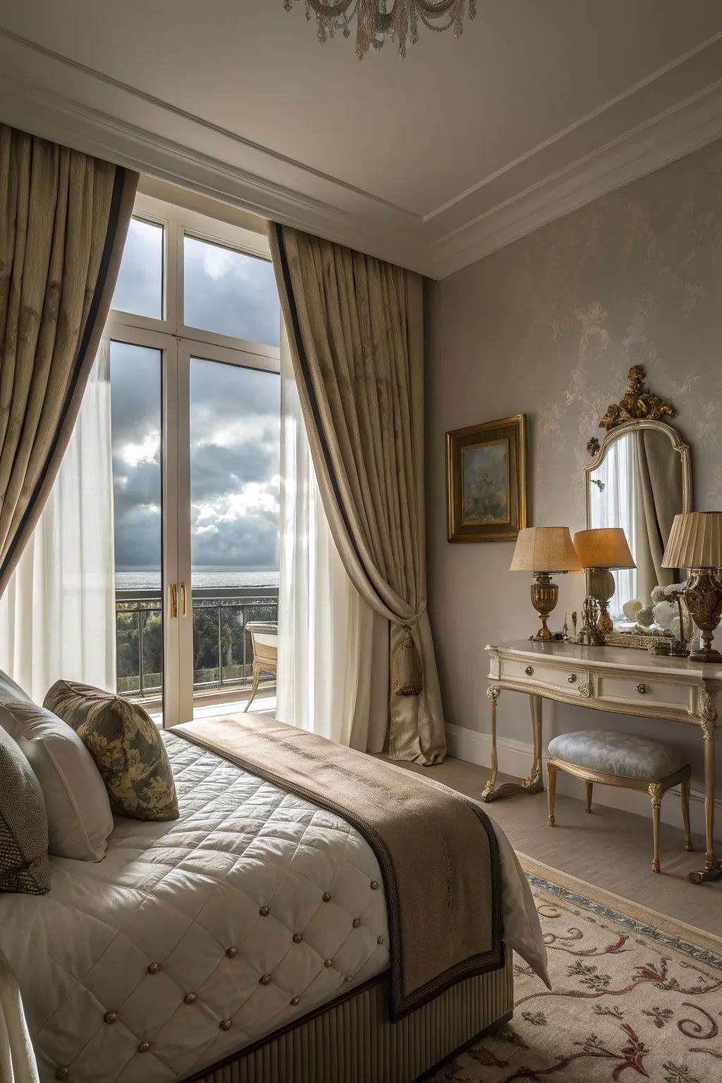 Full length draperies append sophistication and enhance window magnitude.