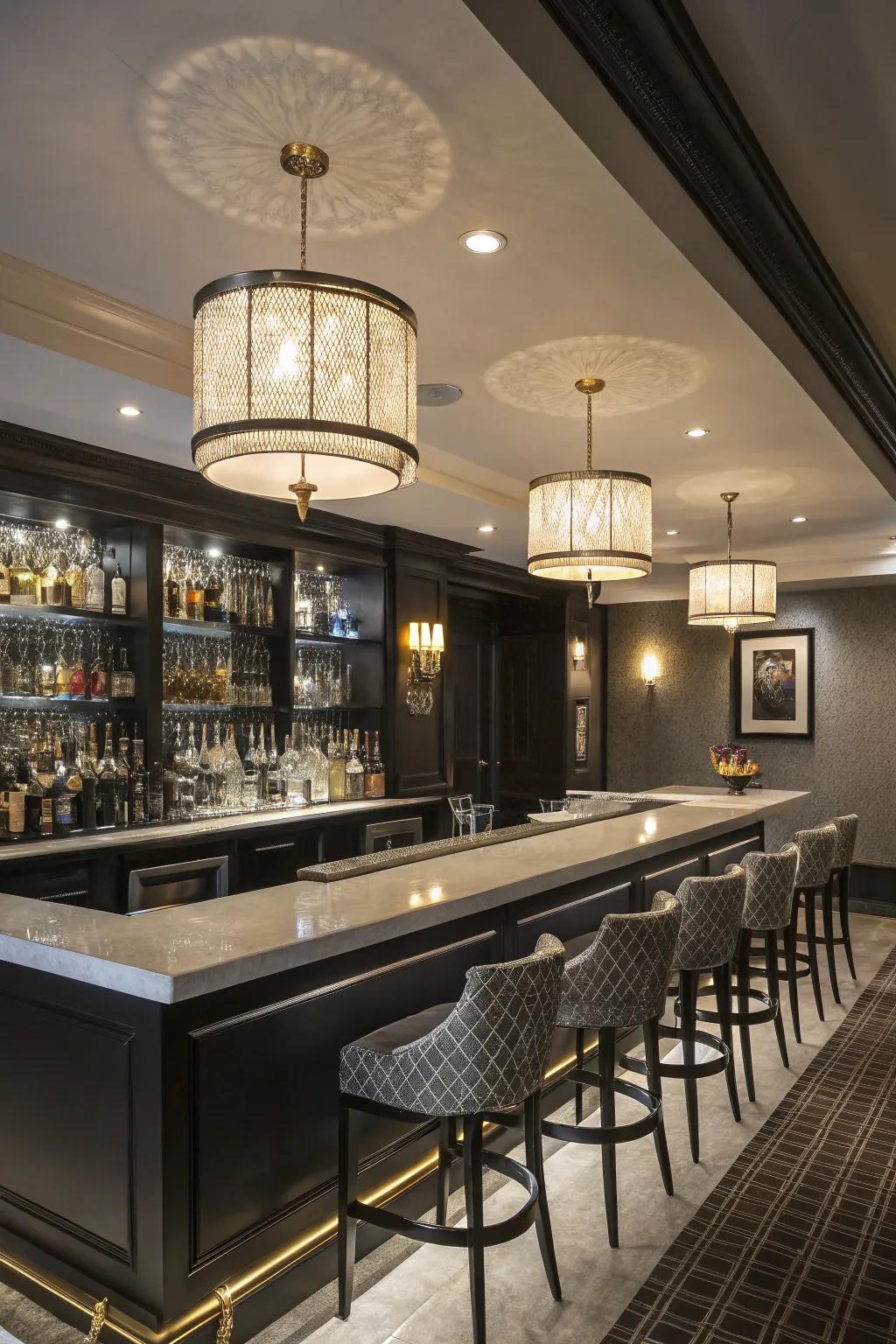 Proclamation illumination appends theatrics to your contemporary wet bar.