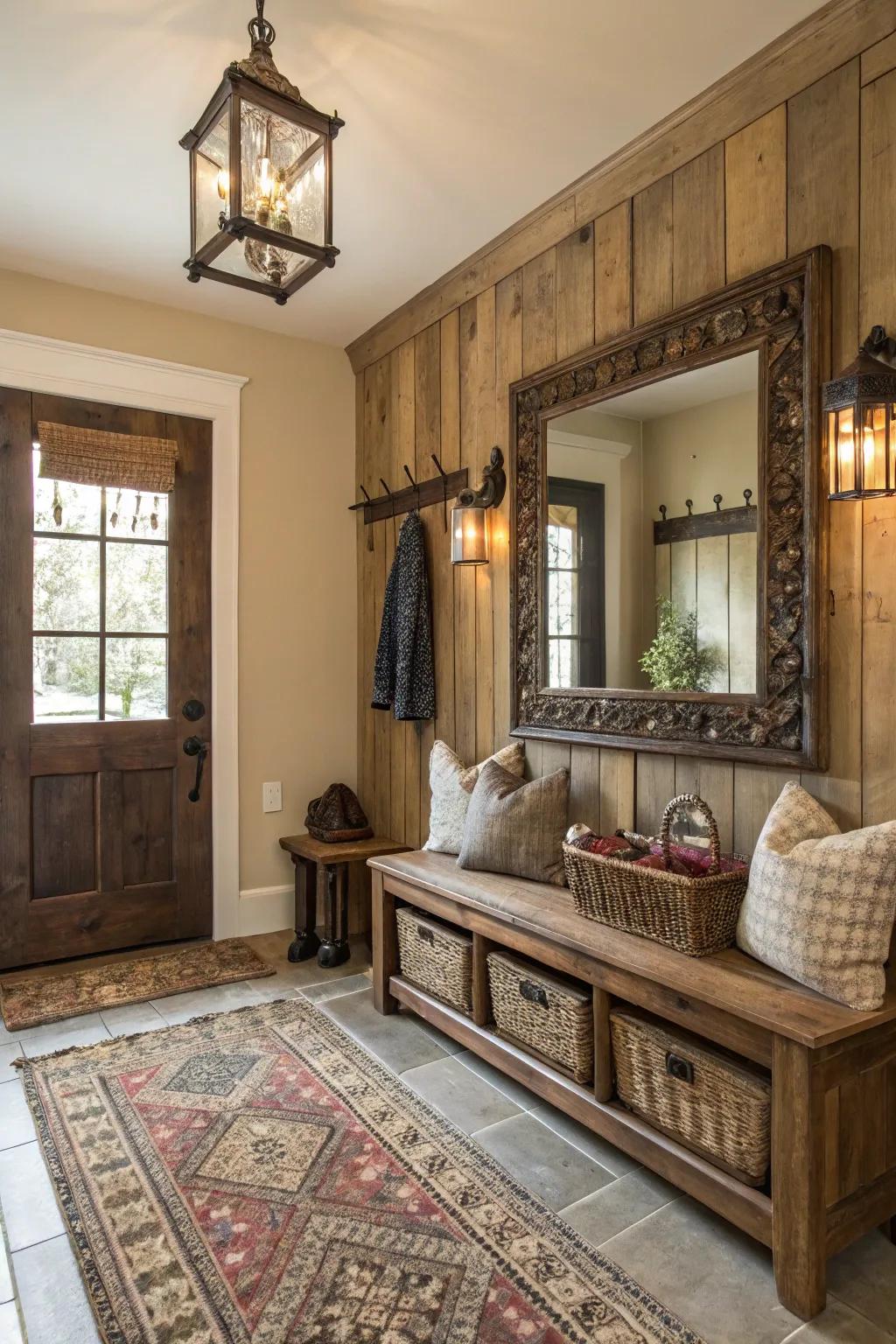 Vintage parts add character and charm to the mudroom.