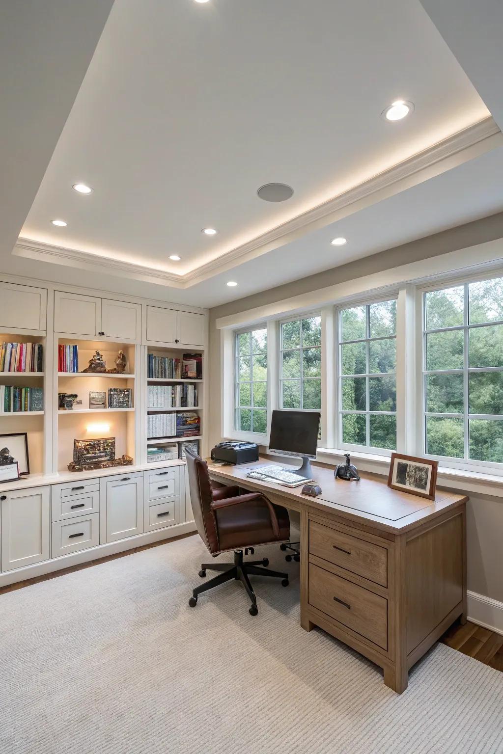 Embedded lighting provides clean and ample illumination.