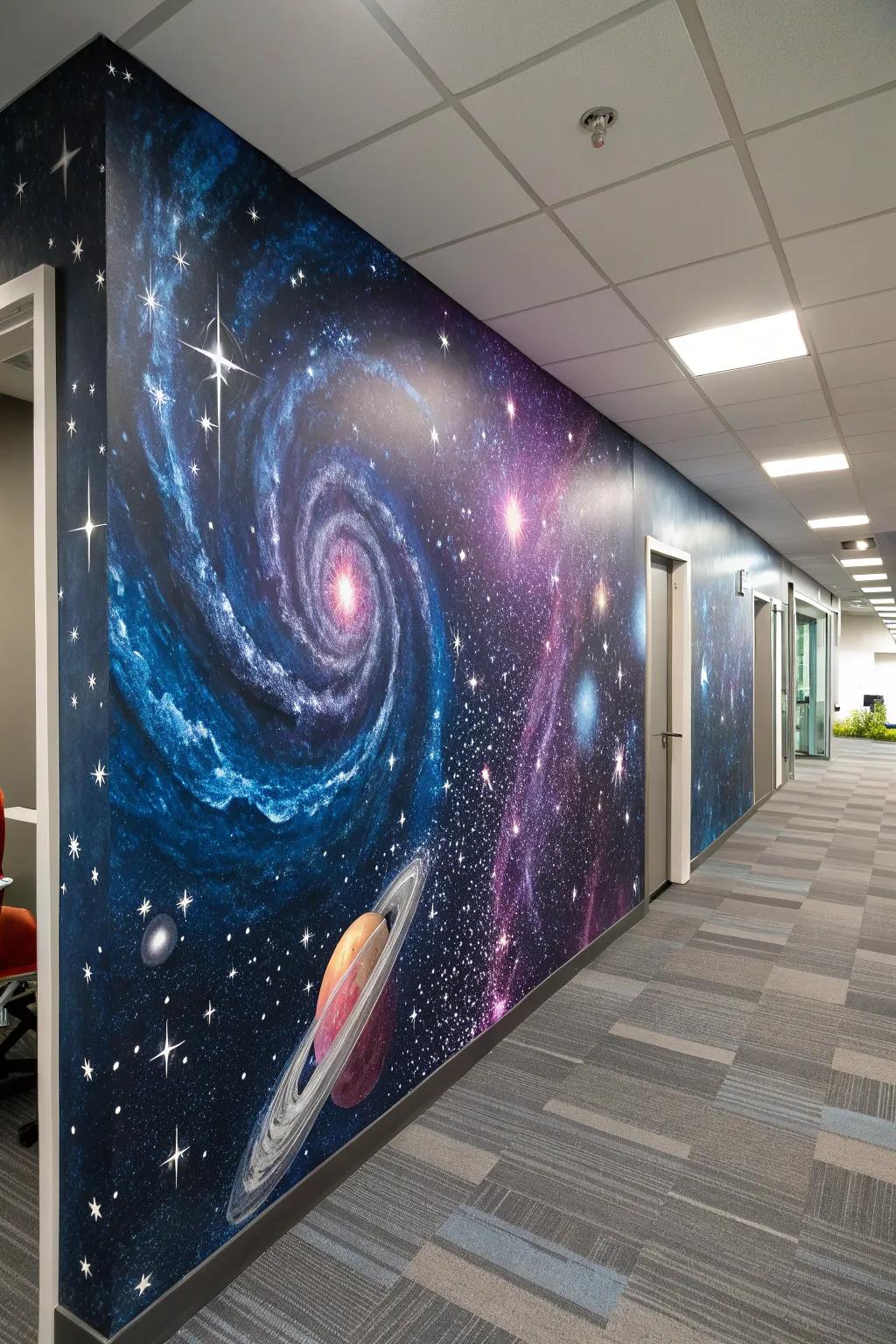 Inspire creativity using decorations that portray the wonders of the cosmos in your office.