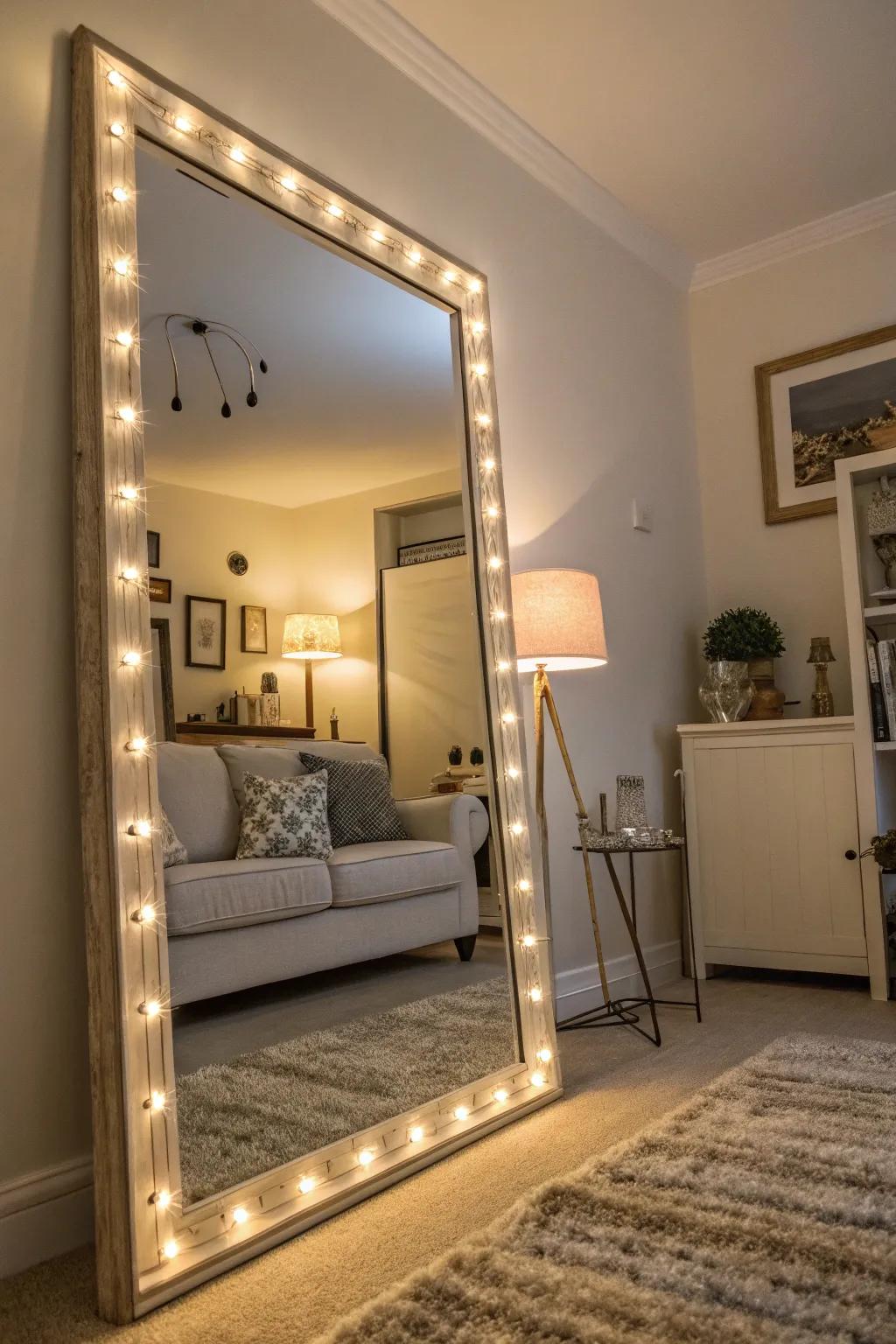 Mirrors enhance space and brightness to smaller rooms.