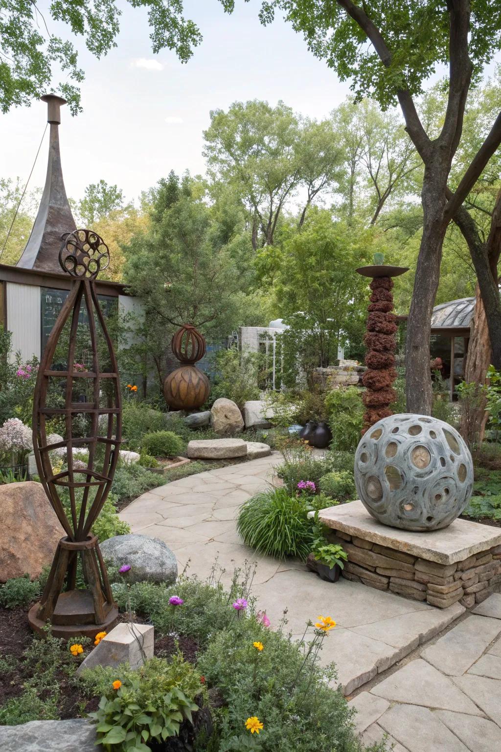 Creative strokes introduce personality and conversation starters to your outdoor personal sanctuary.