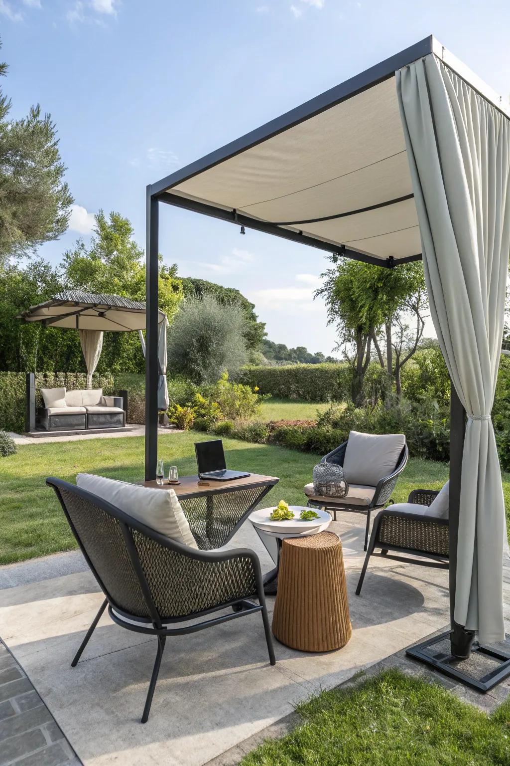 Convertible spaces offer flexibility for work and relaxation.