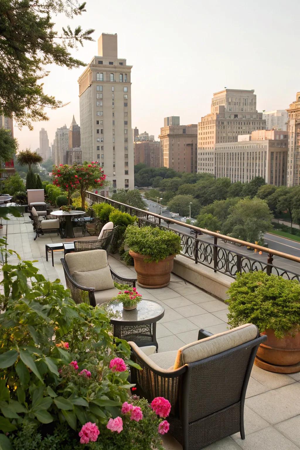A summit retreat proffers a tranquil escape above the metropolis.