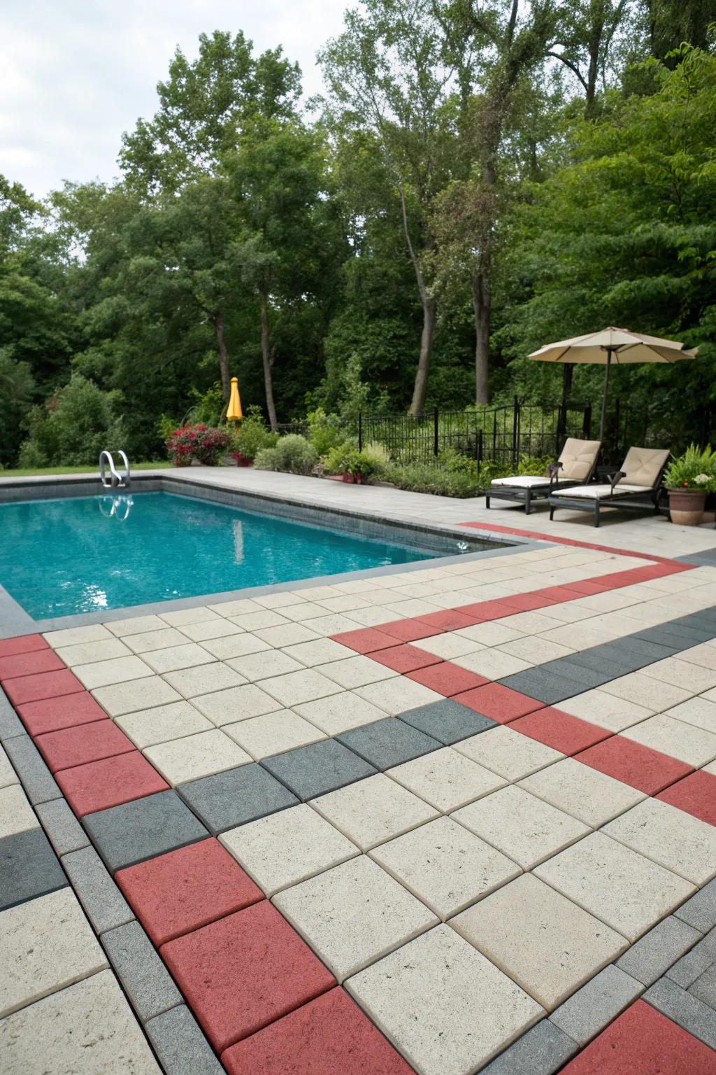 Pavers in striking hues provide a lively and energetic touch.
