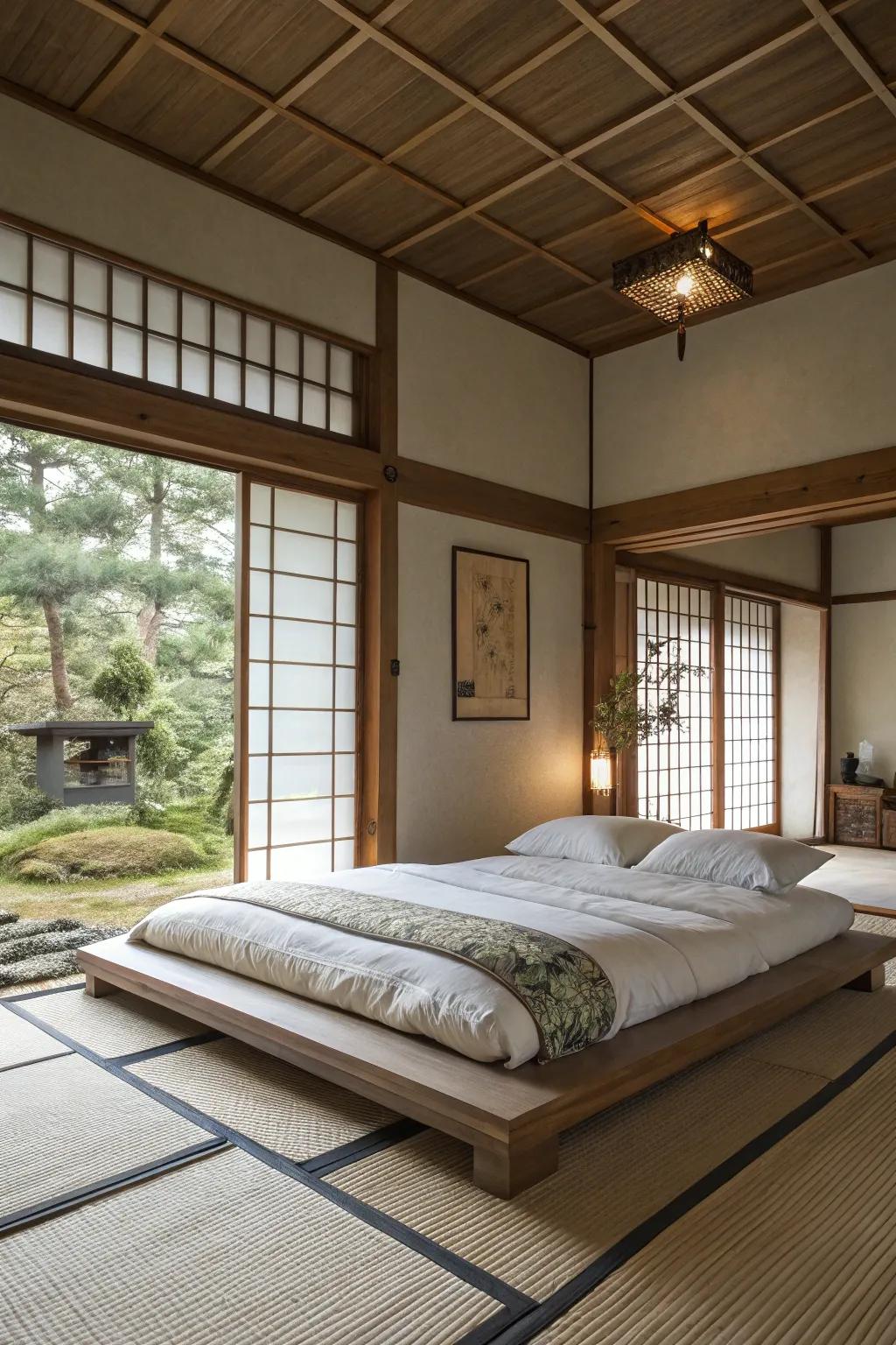 Japanese-inspired beds offer simplicity and tranquility.