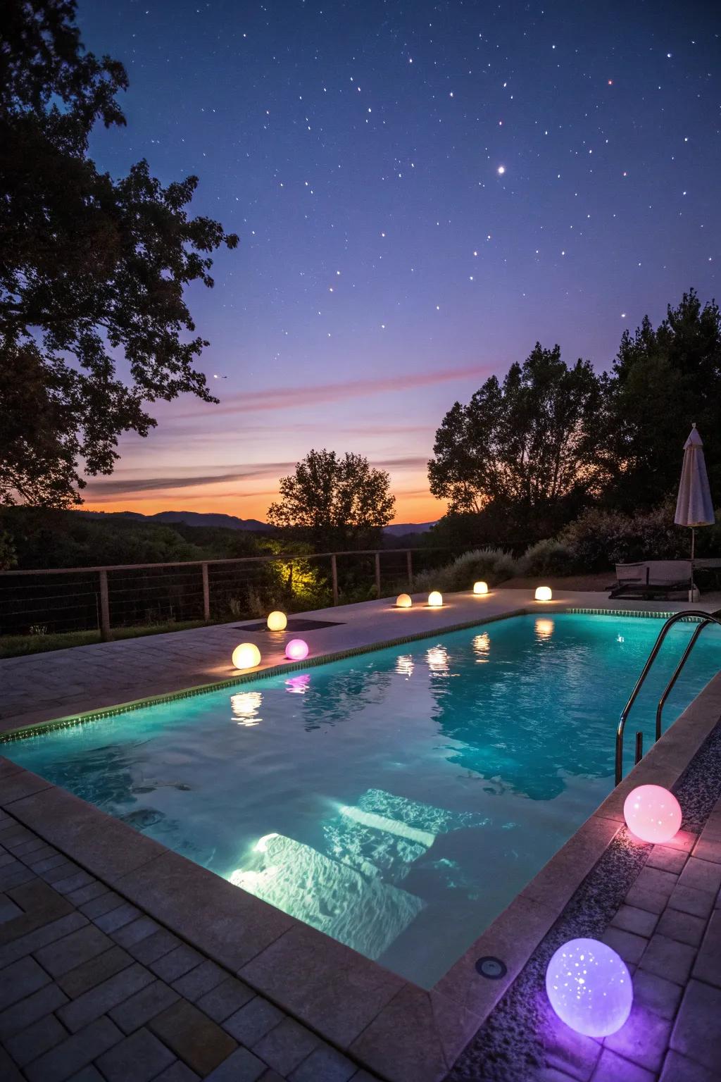 Underwater illumination enhances the ambiance of your pool area at night.