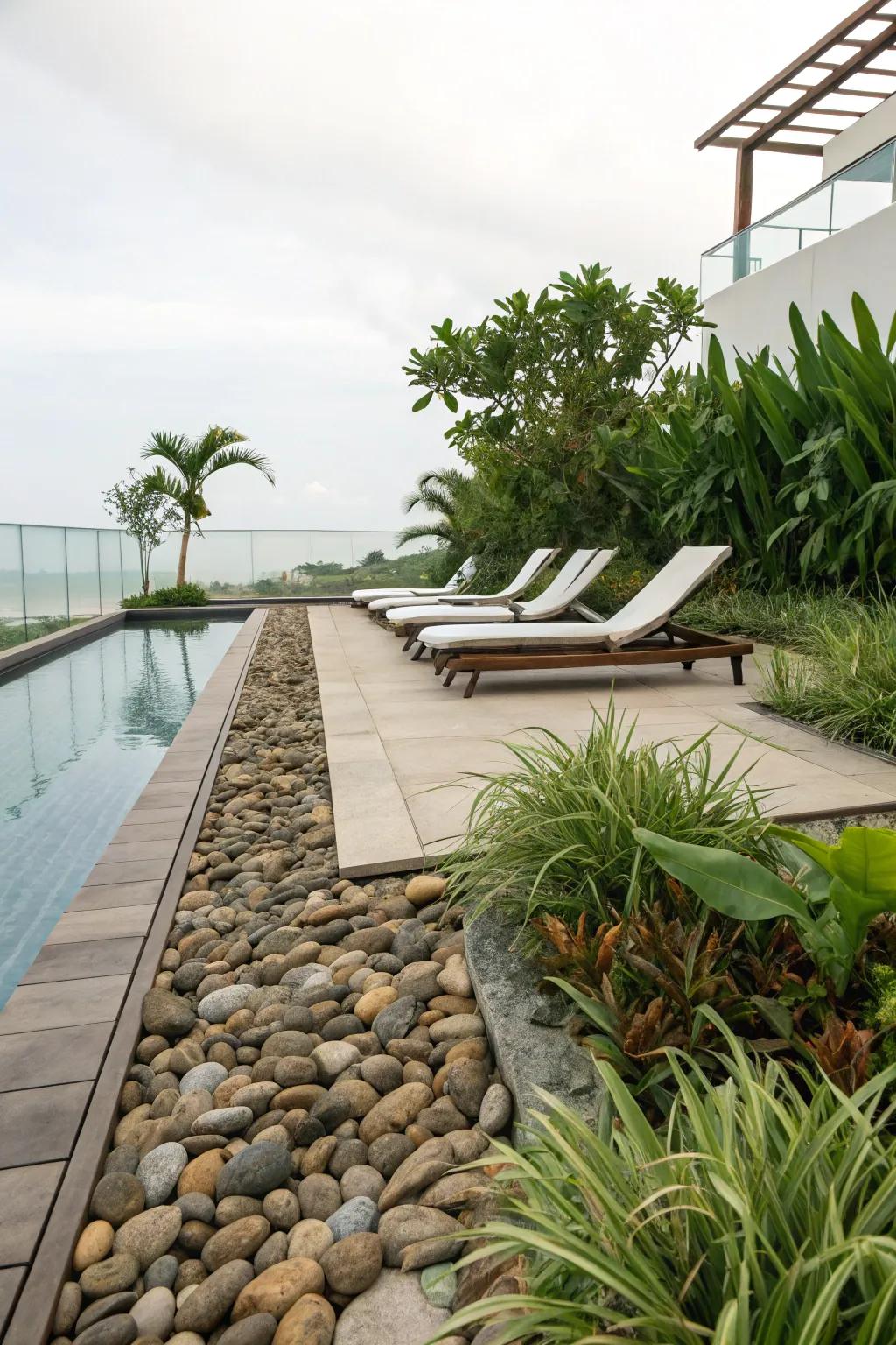 Savor the natural and distinctive texture of pebble stone decking.