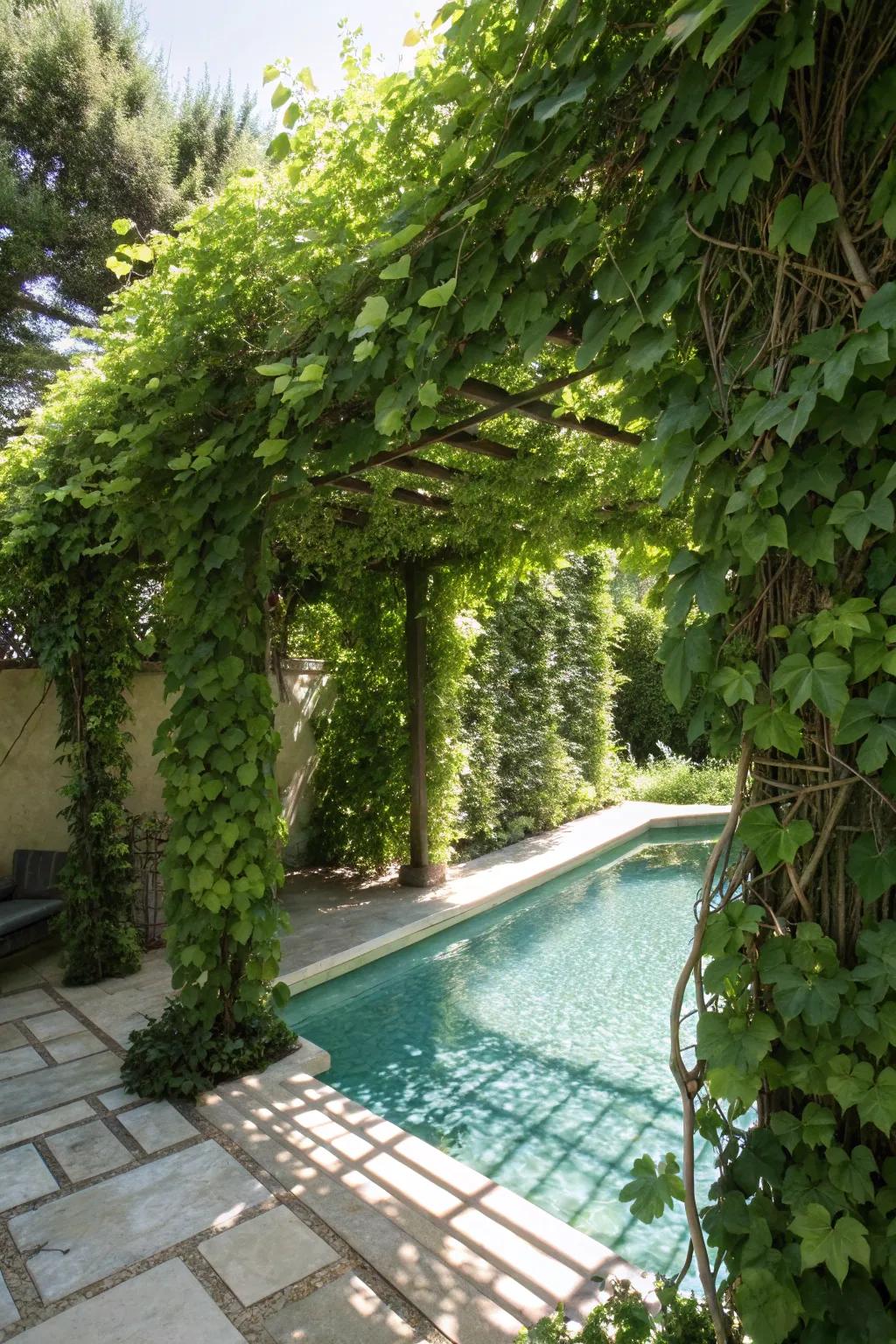 A support frame with vines delivers organic and elegant privacy.