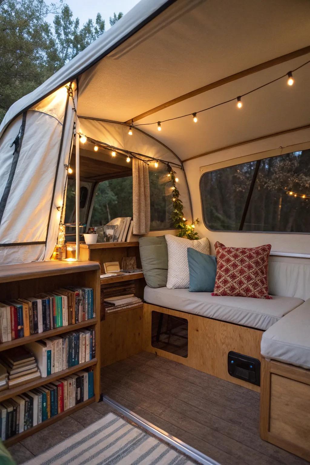 A soothing corner adds a homely essence to your camper.