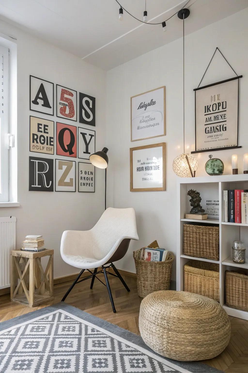 A stylish interior showcasing impactful typography posters.