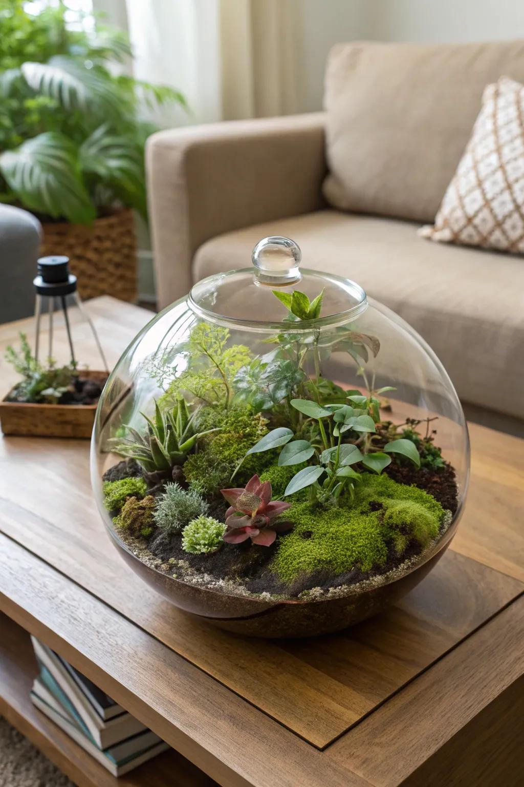Construct a magical miniature ecosystem through the creation of a DIY terrarium.
