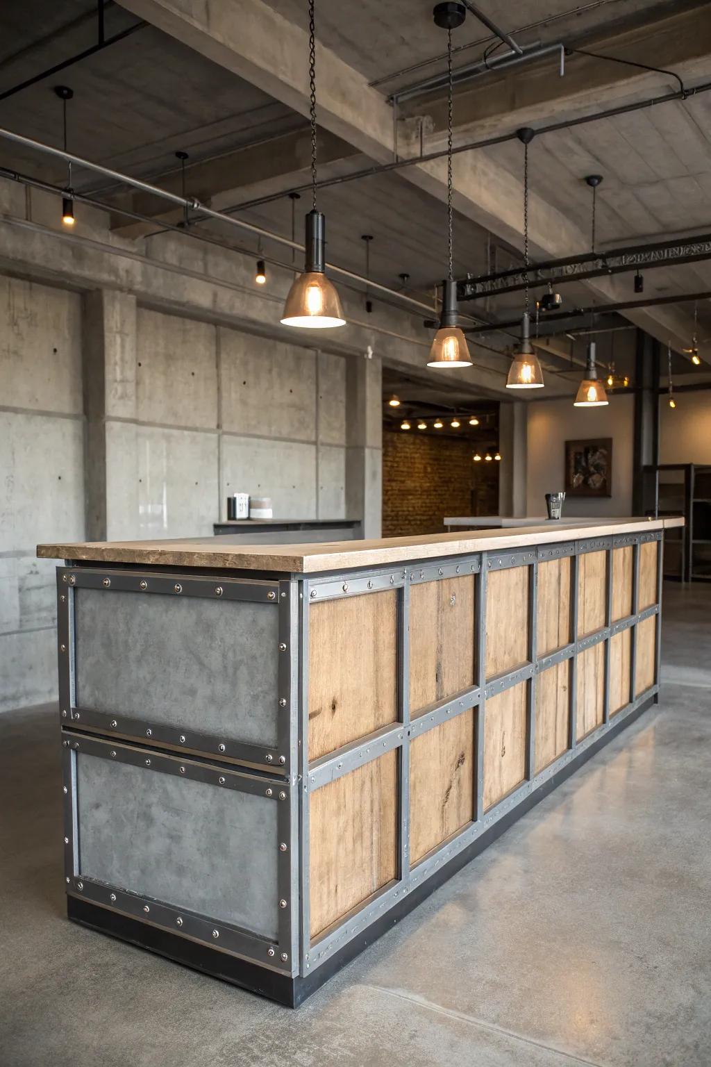 An industrial welcome desk that adds character and modernity.