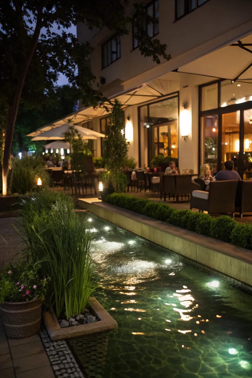 Underwater illumination introduces a captivating and serene ambiance.