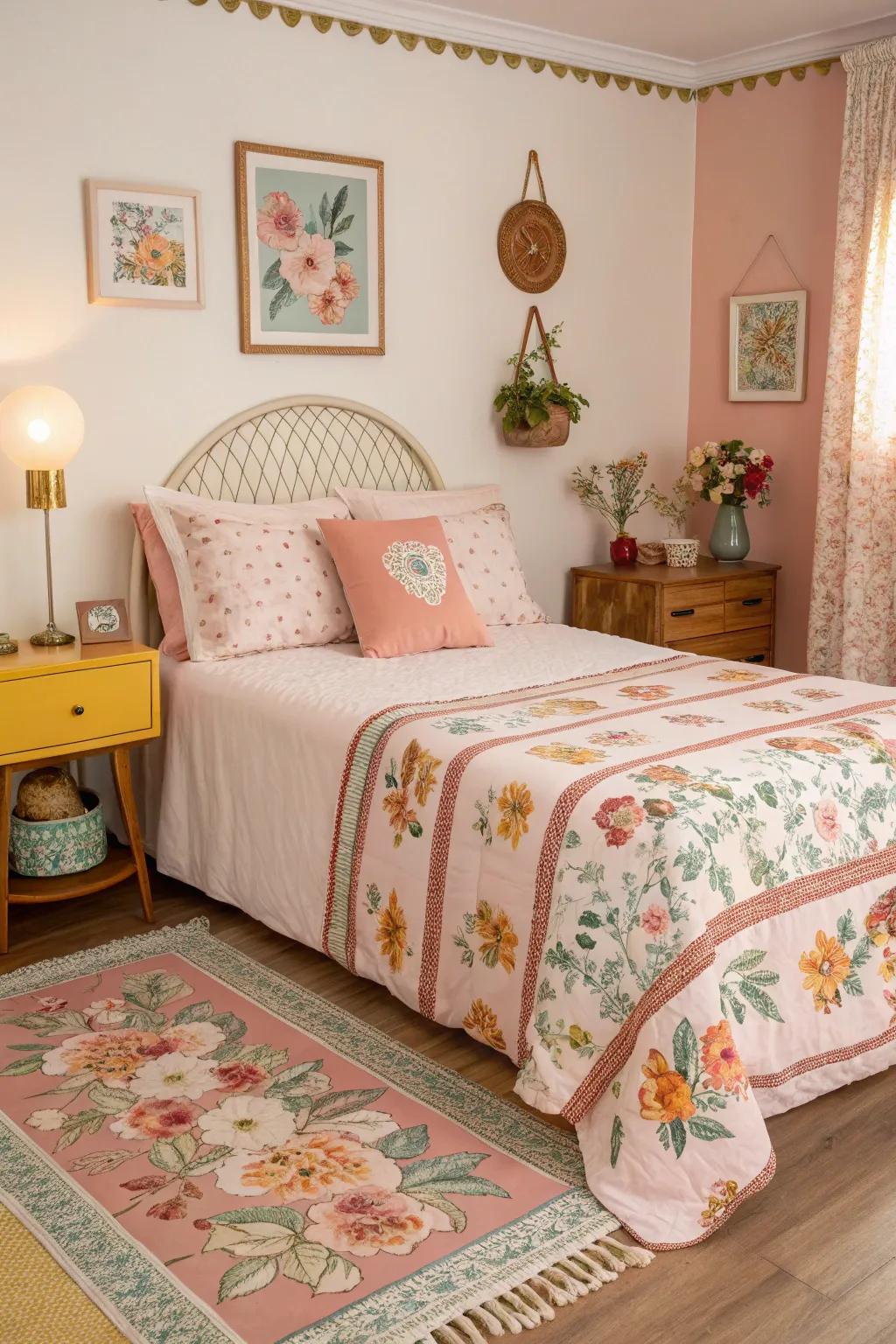 Retro bedding transforms your bedroom into a nostalgic retreat.