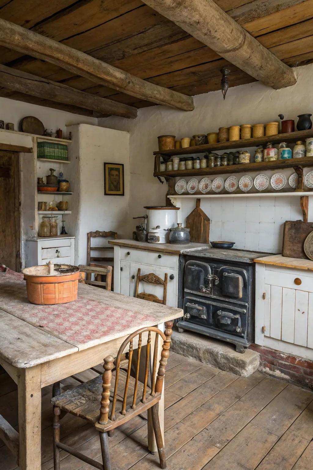 Weathered furnishings append a welcoming, lived-in emotion.