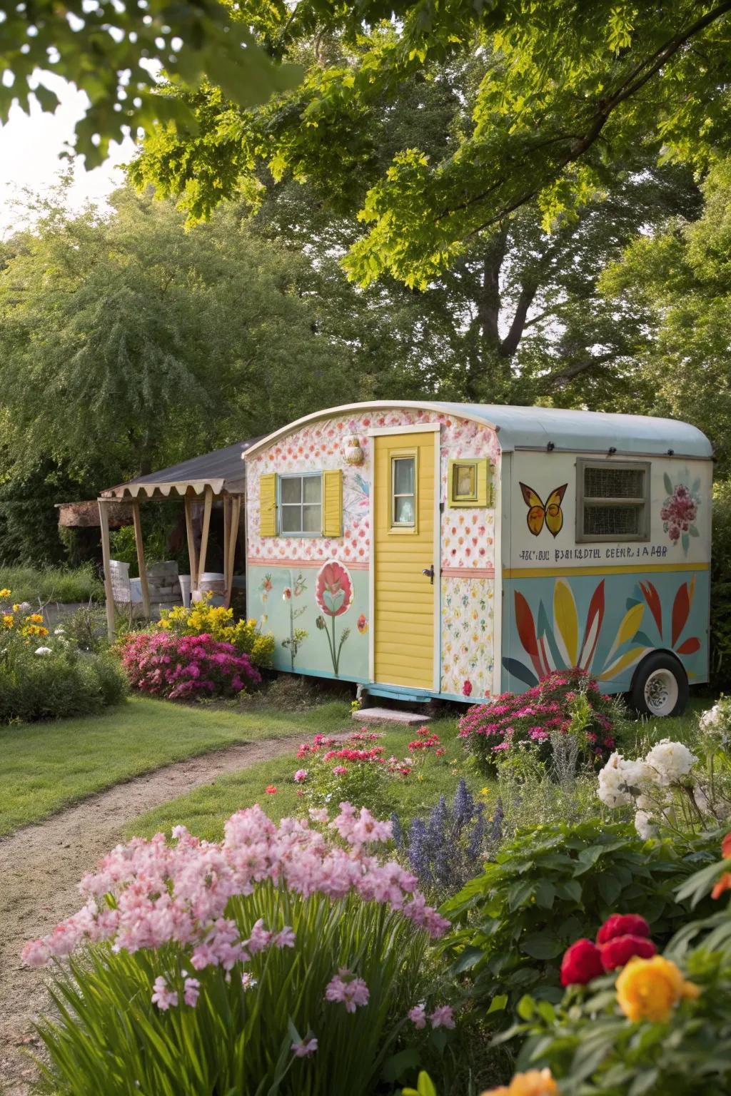 A vibrant RV shed introducing vitality and character to storage.