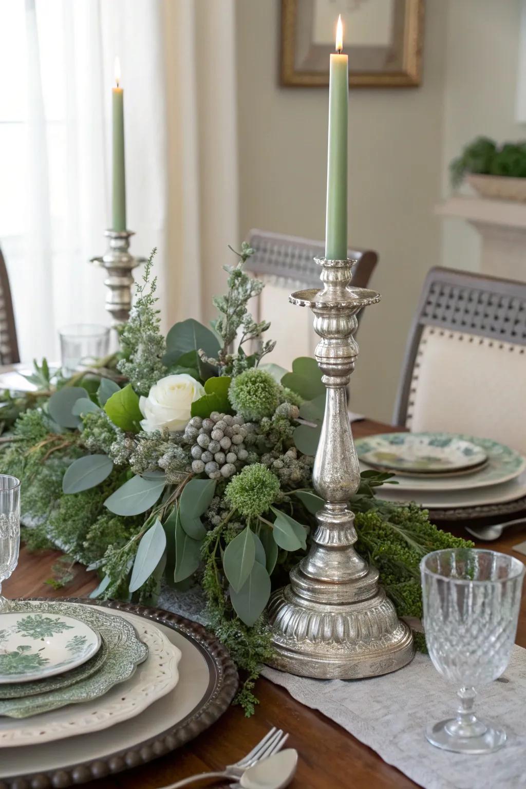 Verdant tones merging with silver will craft a sleek and elegant visual.