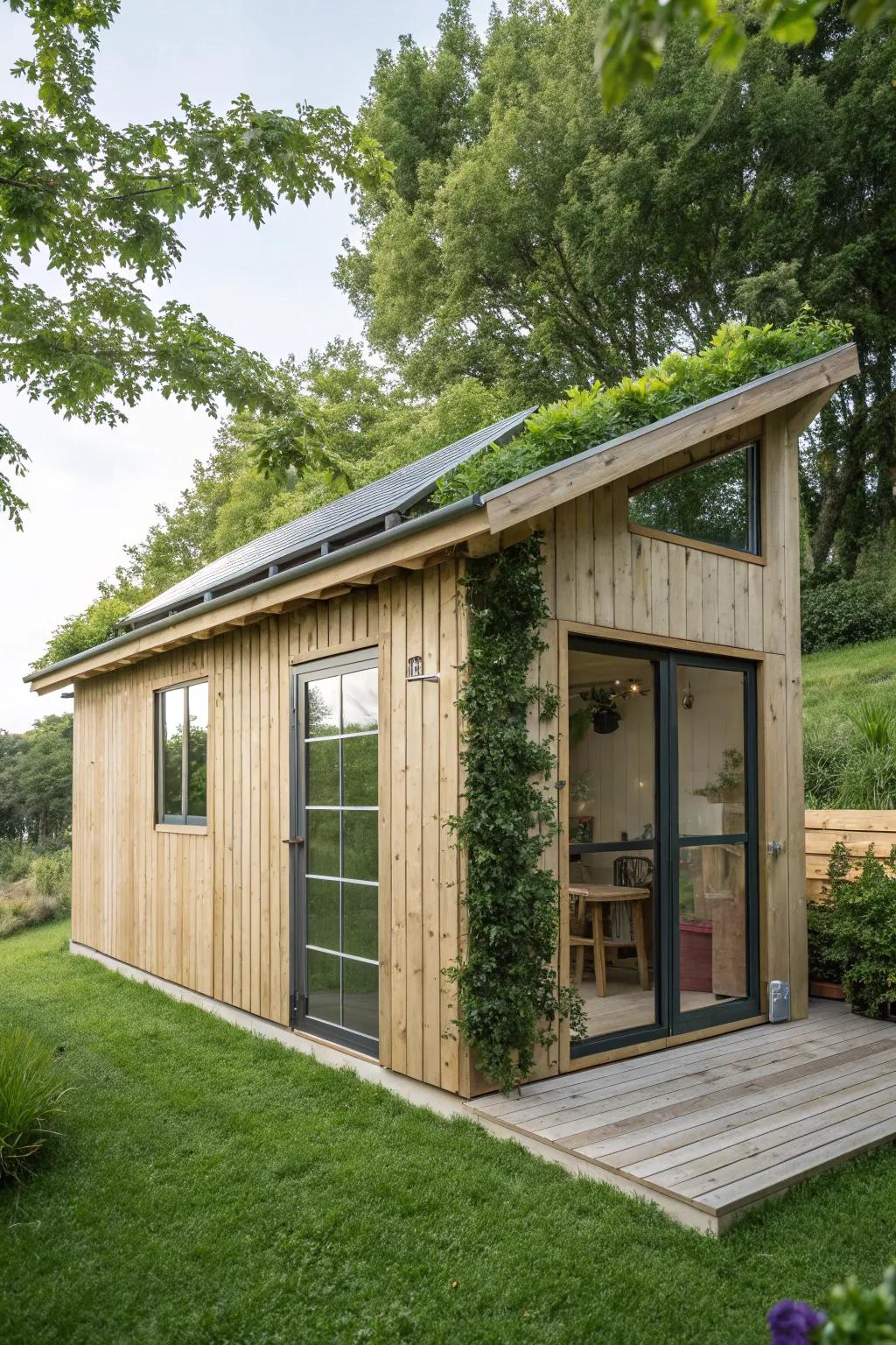 Transform your she shed into an eco-friendly oasis with sustainable elements.