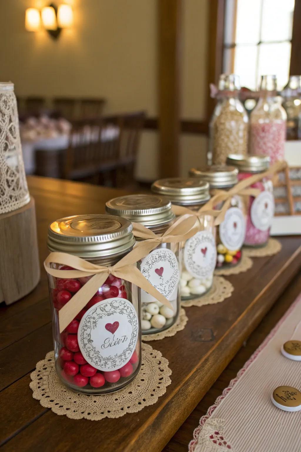 Memento vessels containing treats offer a personal touch for guests.