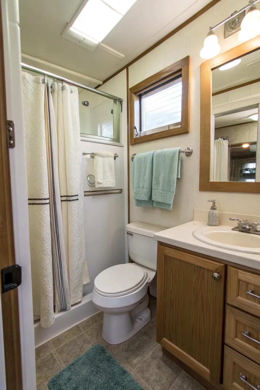 Maximize space with sliding towel bars for dynamic and space-saving storage.