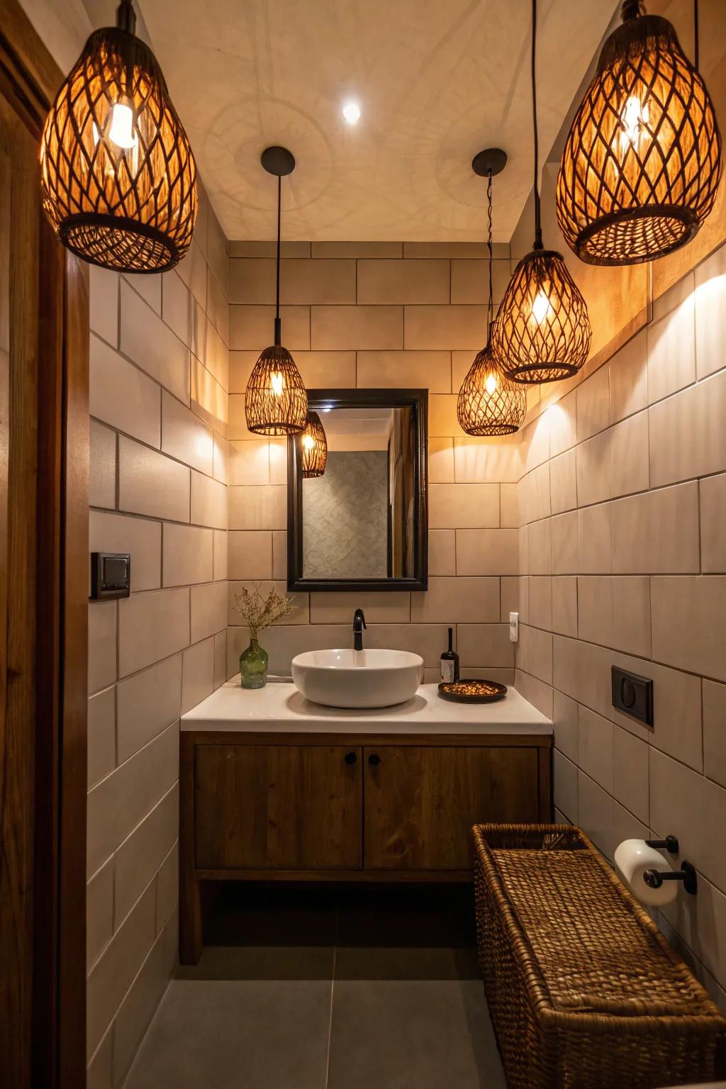 Warm brown lighting fashions an inviting and snug luminescence.