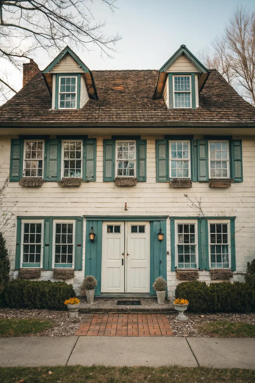 A harmoniously designed symmetrical cottage frontage.