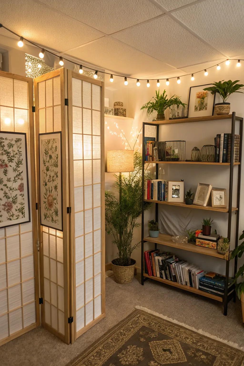 Artistic dividers establish zones while sustaining openness.