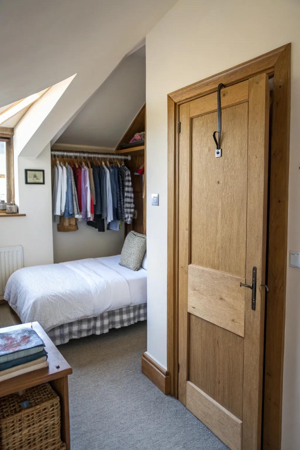 Door hooks provide simple hanging options.