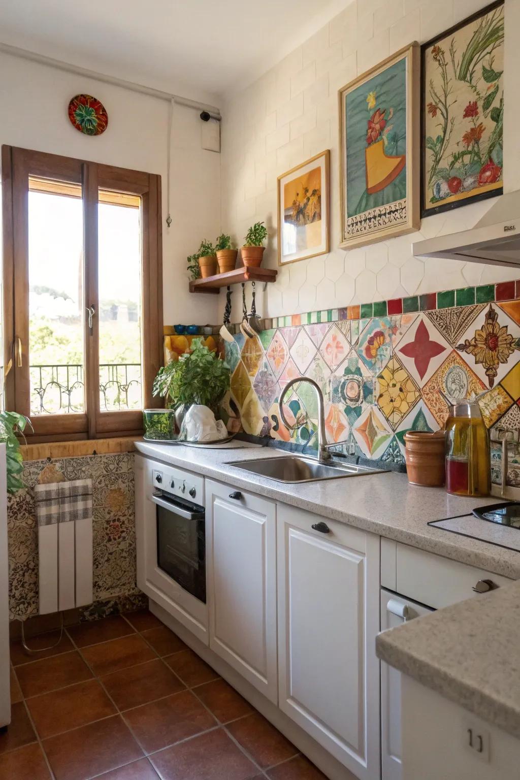 Unexpected design components infuse appeal and individuality within this cooking space.