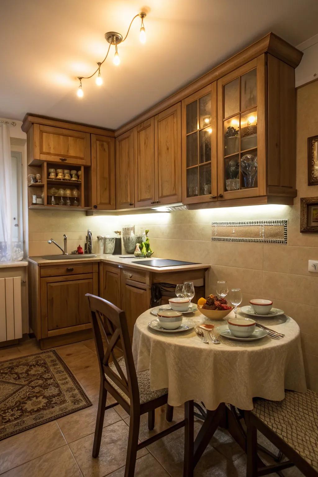 A table with integrated lighting for a modern dining encounter.