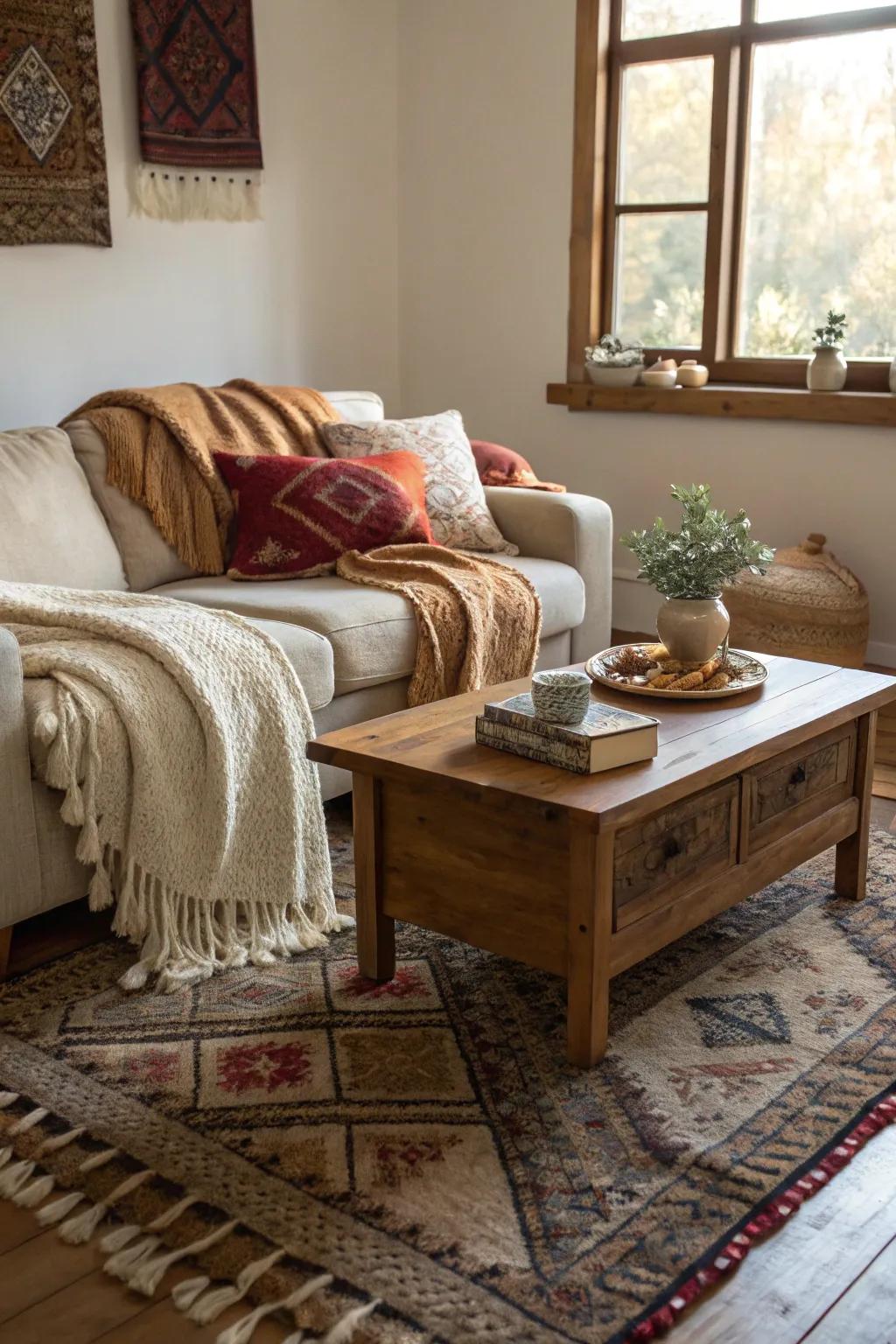 Stratify textures to infuse profundity and coziness.