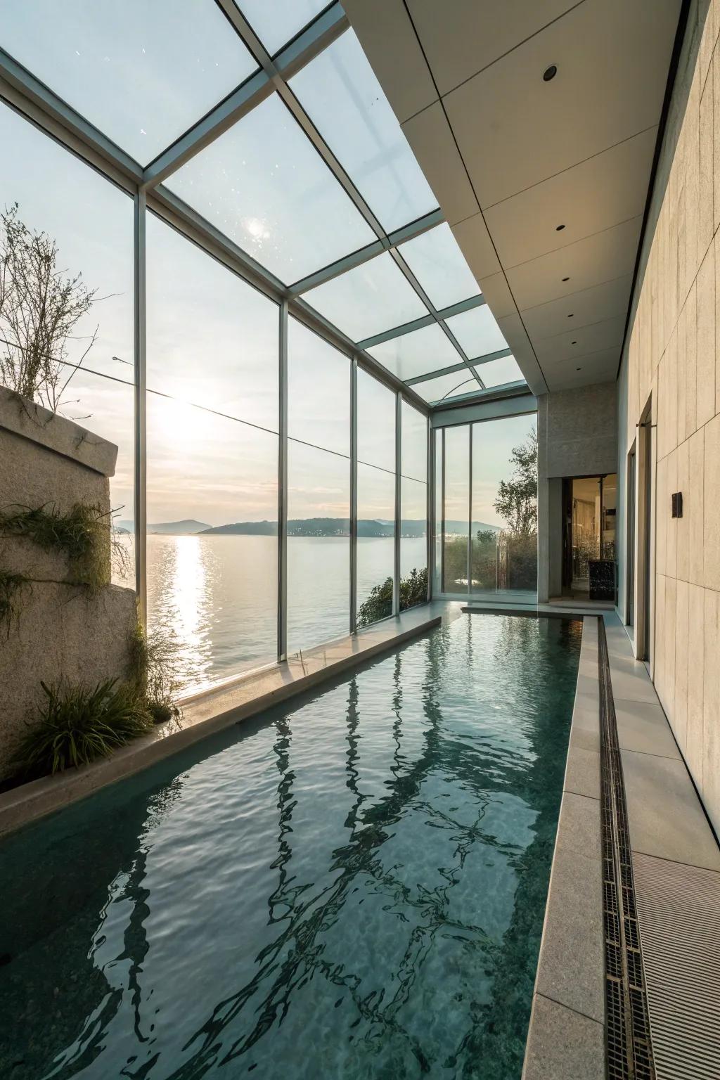 Glass partitions delivering a unique poolside perspective.
