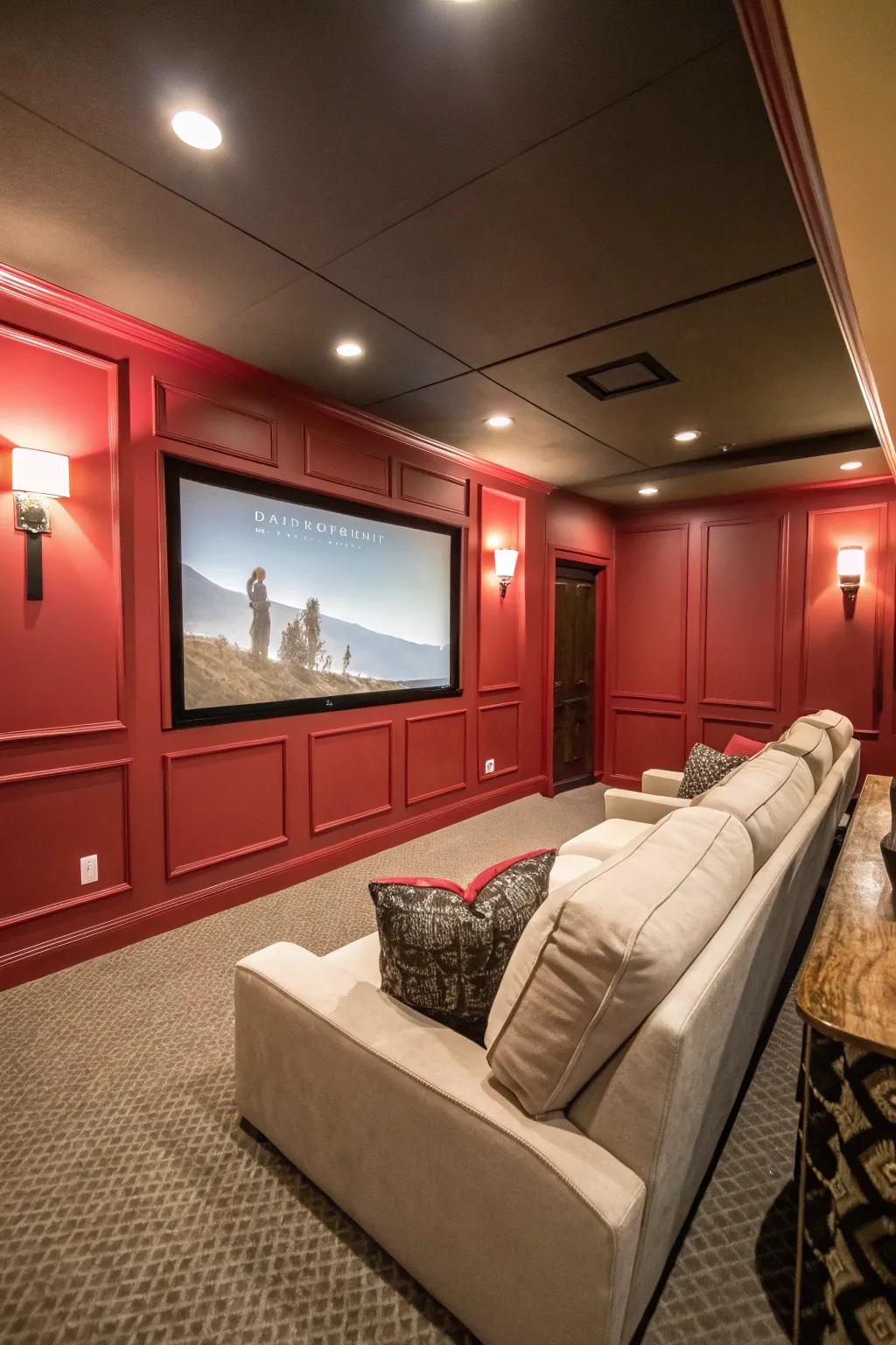 Elevate the cinematic ambiance through a bold statement wall.